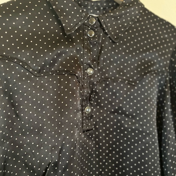 Ganni Long Sleeved Blouse - Women's Medium Black White - Polka Dot Satin - Picture 3 of 14